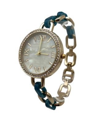 Turquoise Bracelet Style Metal and Tortoise Women Watch