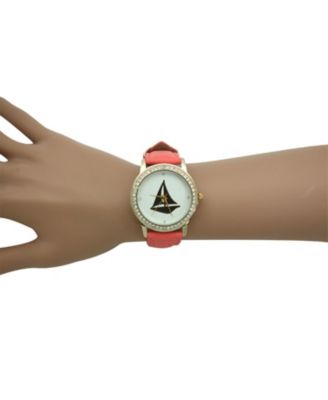 Pink Classic Style Sailboat Leather Strap Watch