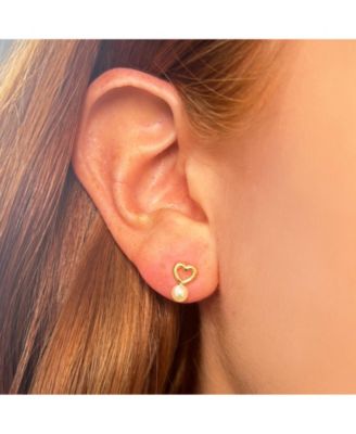 Baby Pearl Heart Screw Back Stud Earrings 14K Gold