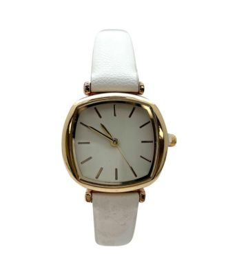 Solid Color Elegant Square Face Faux Leather Women Watch, White