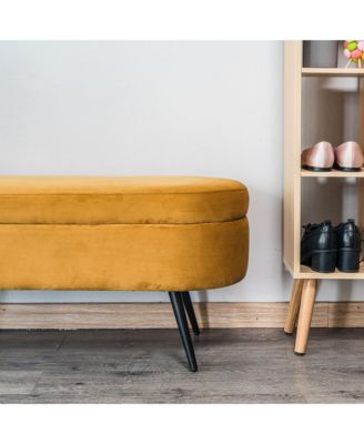 - Mustard Yellow Velvet Storage Bench Modern Design Style Upholstery Entry