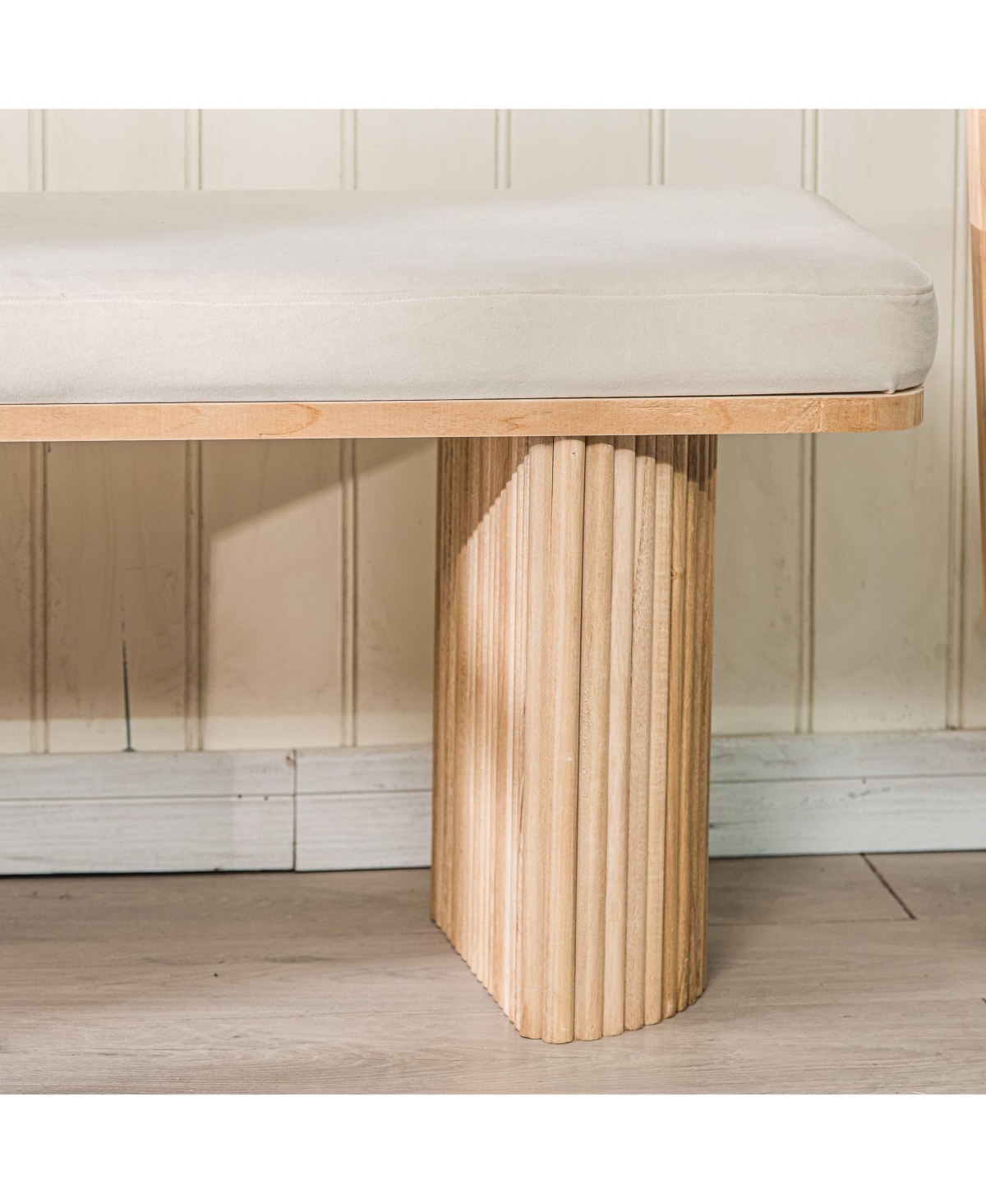 Nordlys - Solid Wood and Beige Velvet Bench Exotic Boho Entry