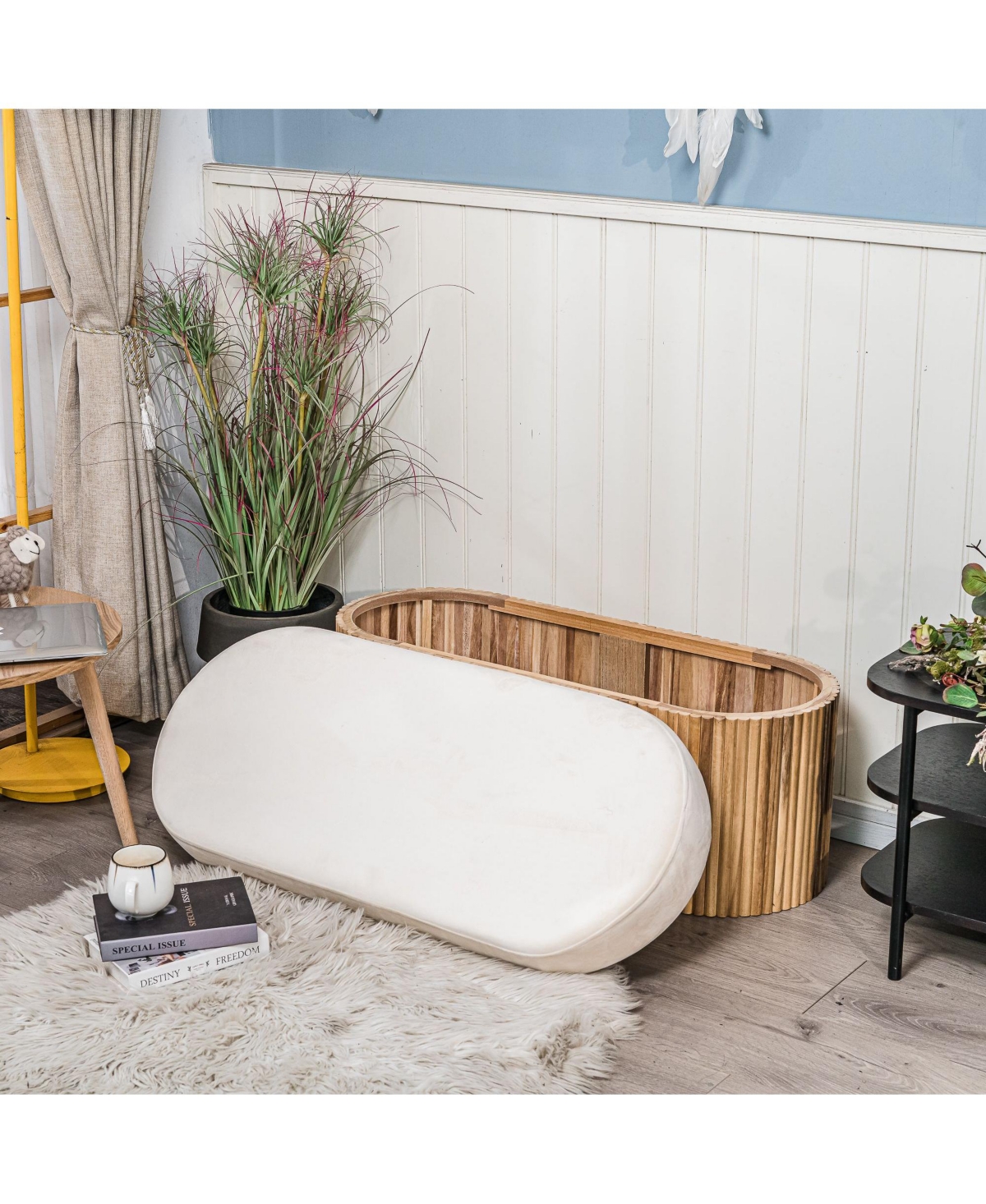 Nordlys - Beige Velvet Storage Bench Modern Design Style Upholstery Entry
