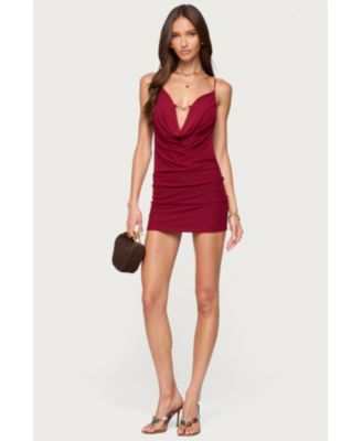 Womens Beaded Cowl Neck Backless Mini Dress