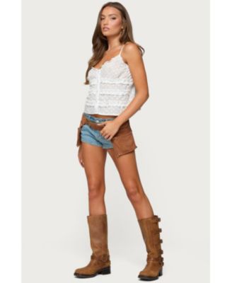 Womens Chrissa Embroidered Cotton Ruffle Top