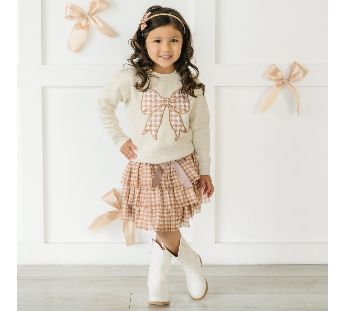 Sweet Wink Baby Girls Gingham Printed Tulle Tiered Tutu Skirt