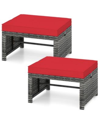 2 Pieces Patio PE Rattan Ottomans with Soft Zippered Cushions for Deck