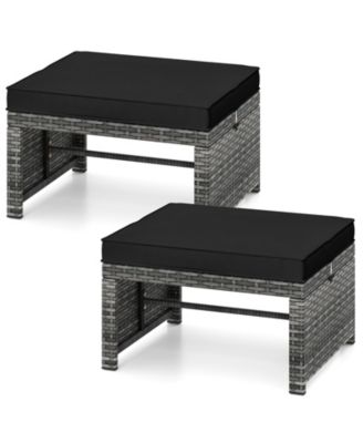 2 Pieces Patio PE Rattan Ottomans with Soft Zippered Cushions for Deck