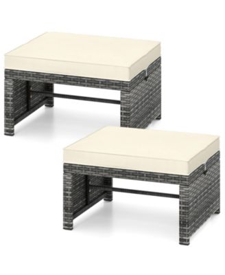 2 Pieces Patio PE Rattan Ottomans with Soft Zippered Cushions for Deck