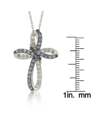 Suzy Levian Sterling Silver Sapphire & Created White Sapphire Cross Pendant
