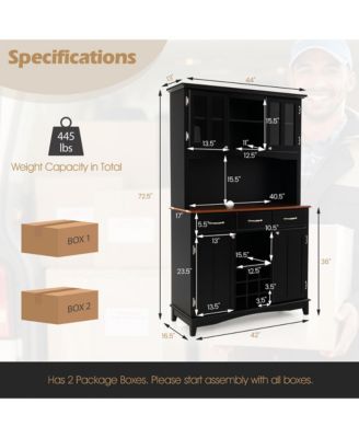 + 44" L x 72.5"H MDF, Engineered Wood Wine Rack, Drawers, Glass Doors, Adjustable Shelves Buffet & Hutch Cabinet