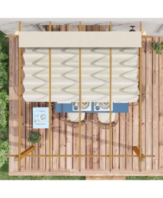 10'x12' Retractable Pergola with Wood Grain Aluminum Frame,