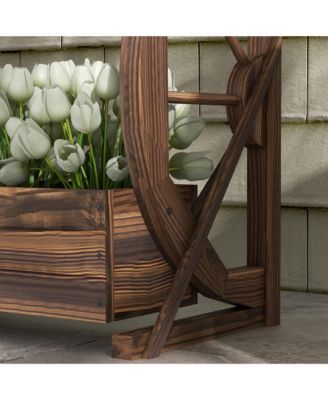 Wooden Wagon Planter Box, Decorative 2-Tier Raised Garden Bed