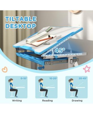 Height Adjustable Kids Desk and Chairs Set with Tilt Desktop,