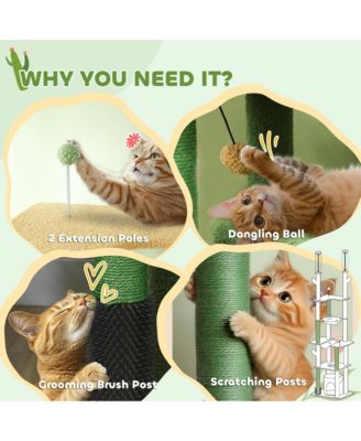 89"-100" Floor to Ceiling Cat Tree w/ Grooming Brush Post,