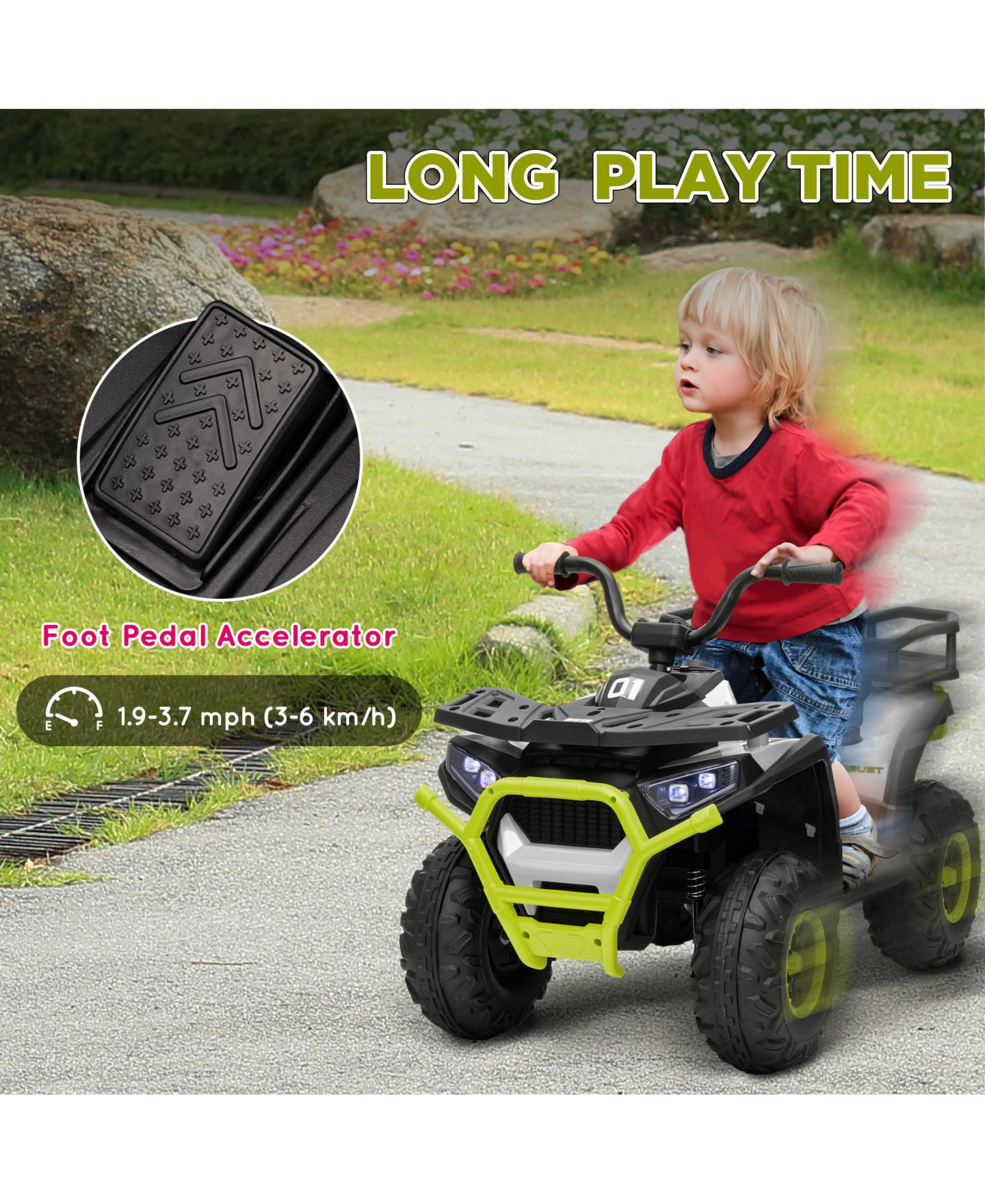 Детская игрушка Qaba 12V Kids ATV 4-Wheel Suspension Ride-On Quad, 66 lbs, Ages 3+, цвет: Зелёный — фото 5