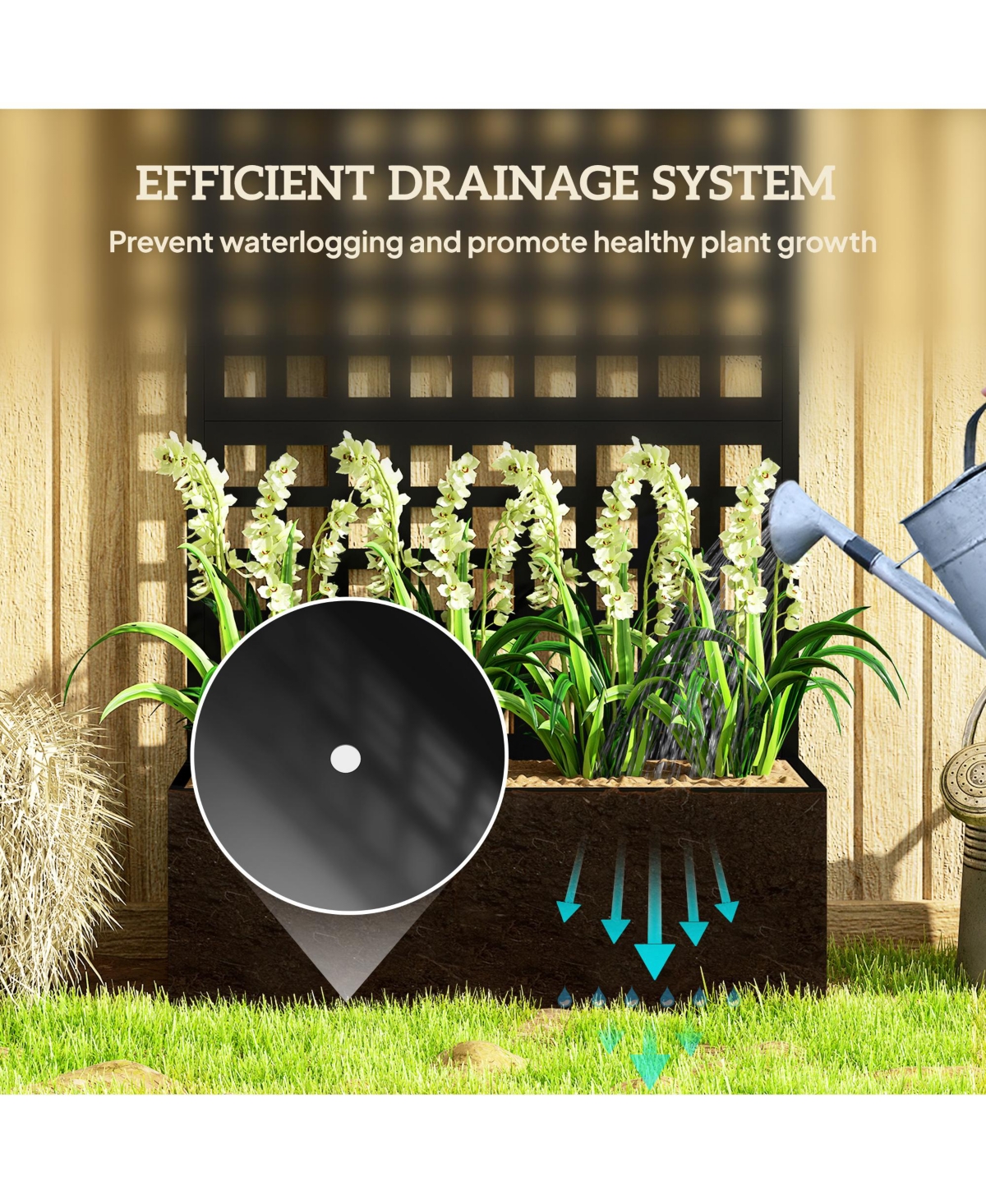 Outsunny Metal Planter Box with Trellis, Drain Holes, 35"x16"x70",