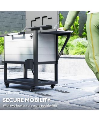 Patio Cooler Cart 104 Quart Rolling Ice Chest with Shelves,