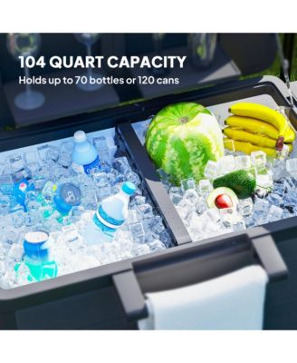 Patio Cooler Cart 104 Quart Rolling Ice Chest with Shelves,