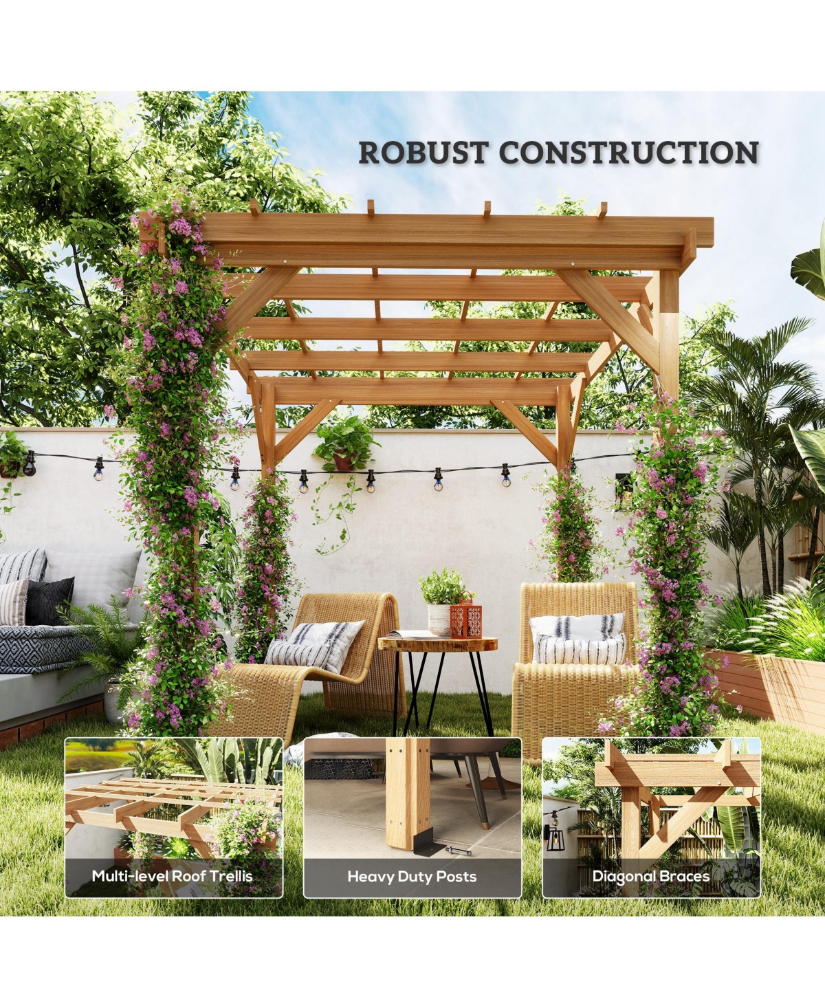 Outsunny 6.6' x 6.6' Outdoor Pergola, Wood Gazebo,