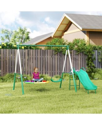 Metal Swing Set with Slide, Heavy Duty Swing Set,