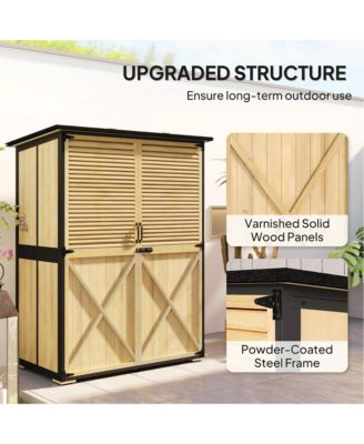 Outdoor Storage Cabinet, Wood Garden Shed with 2 Shelves, Natural