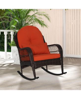 Outdoor Patio Rattan Wicker Rocking Chair Rocker Cushion Pillow Garden Deck