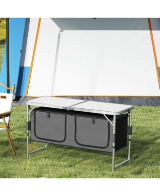 48" Outdoor Portable Aluminum Camping Picnic Folding Table w/ Storage Organizer