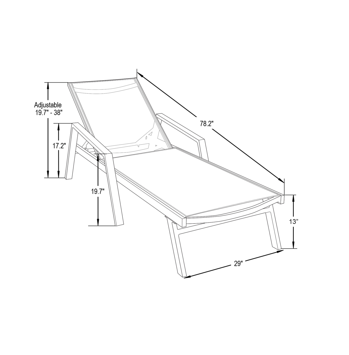 LeisureMod Lounge Chair With Armrests in Black Aluminum Frame