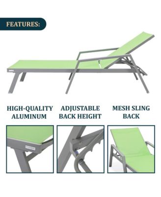 Grey Aluminum Outdoor Patio Chaise Lounge Chair With Arms