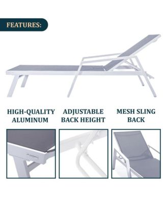 White Aluminum Outdoor Patio Chaise Lounge Chair With Arms