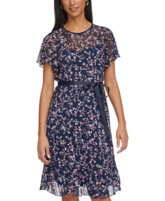 Jessica Howard - Women's Flutter-Sleeve Seamed Fit & Flare Dress