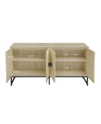 Carved Storage Cabinet with 4 Door Coffee Bar Cabinet With Adjustable Shelf