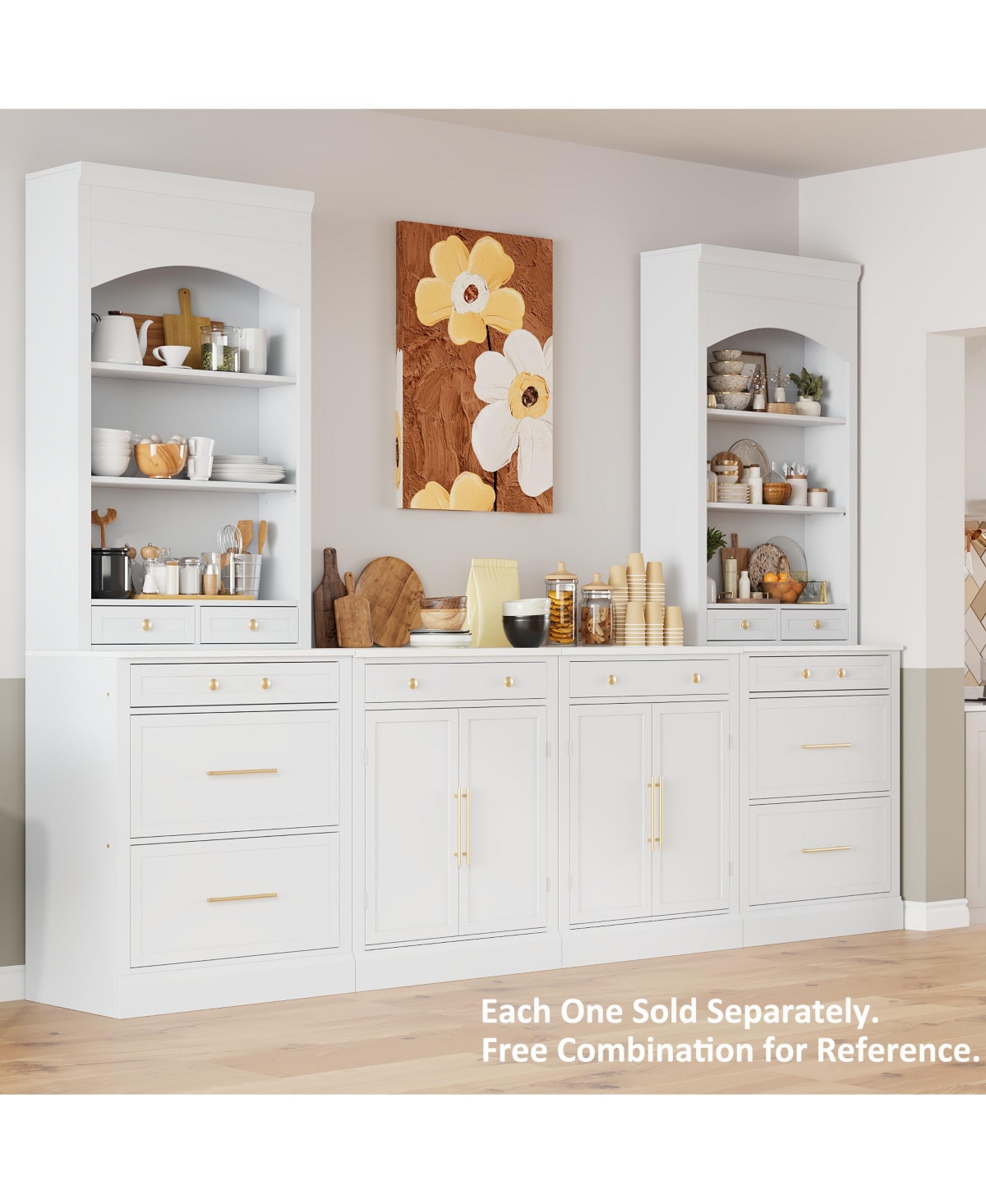 Casainc Modern Freestanding Kitchen Pantry Cabinet with Drawer and Adjustable Storage Shelves