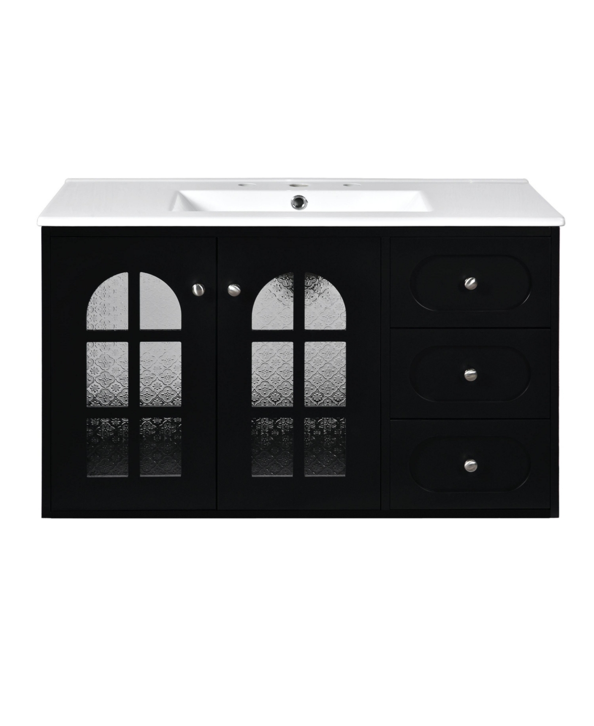 36" Floating Bathroom Vanity with Ceramic Sink and 3 Soft-Close Drawers - Black