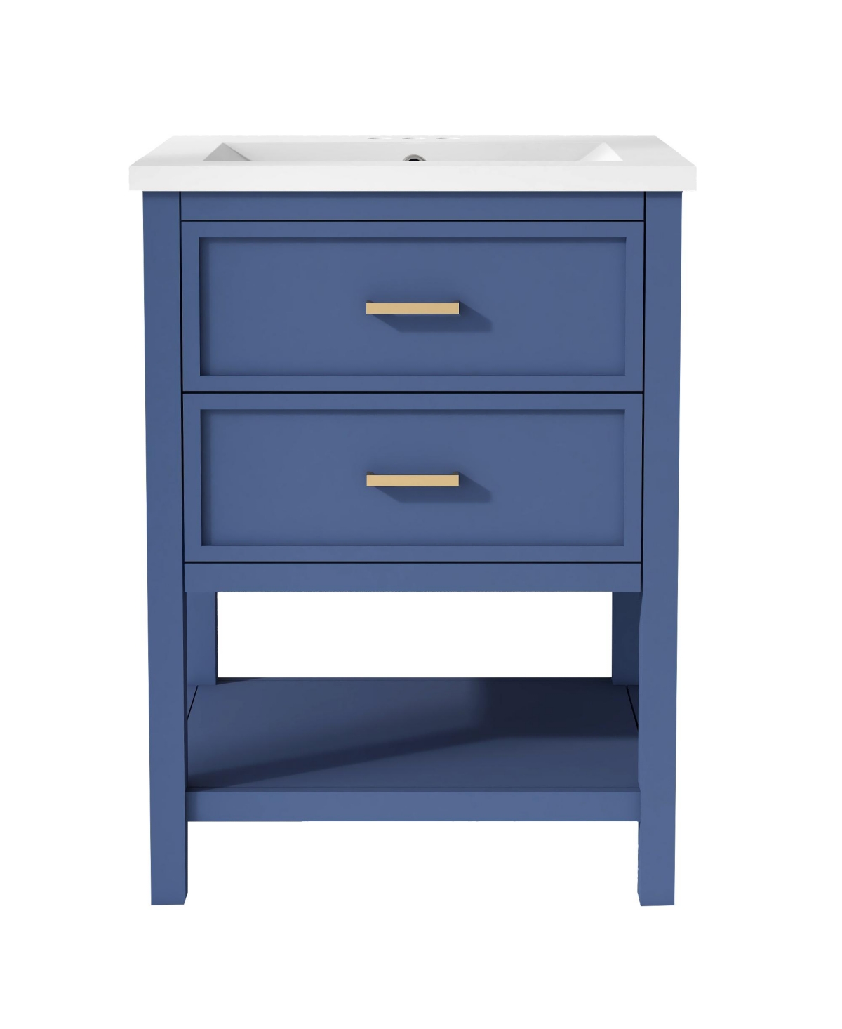 24&#x22; Modern Bathroom Vanity With Top Sink and 2 Drawers, Single Sink Storage Unit - Blue