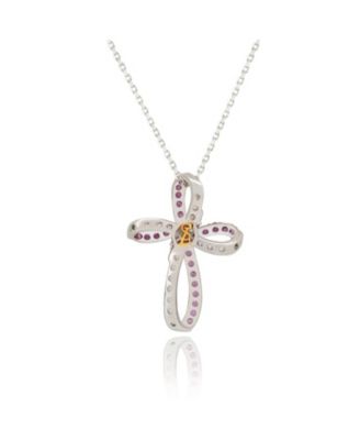 Suzy Levian Sterling Silver Sapphire & Created White Sapphire Cross Pendant