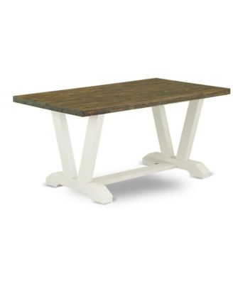 5-Piece Dining Table Set- 4 Upholstered Dining Chairs with Baby Blue Linen Fabric Seat and Button Tufted Chair Back - Rectangular Table Top & Wooden Legs