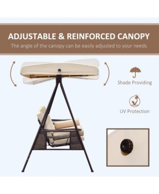 3-Seat Patio Swing w/ Tilt Canopy, Cushions & Cup Tray,