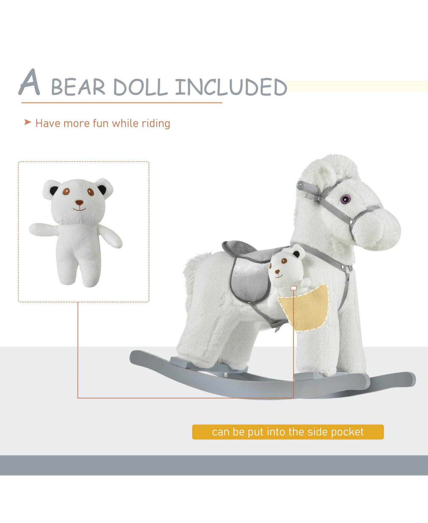 Детская мягкая игрушка Qaba Plush Rocking Horse, 66 lbs. Capacity, Ages 3+ — фото 6