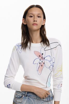 Women's Fine sweater with floral strokes