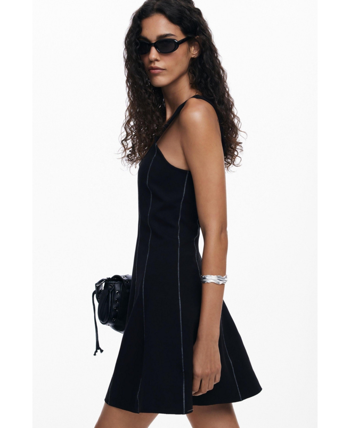 Desigual Embroidered Sleeveless Stretch Cotton Minidress In Black