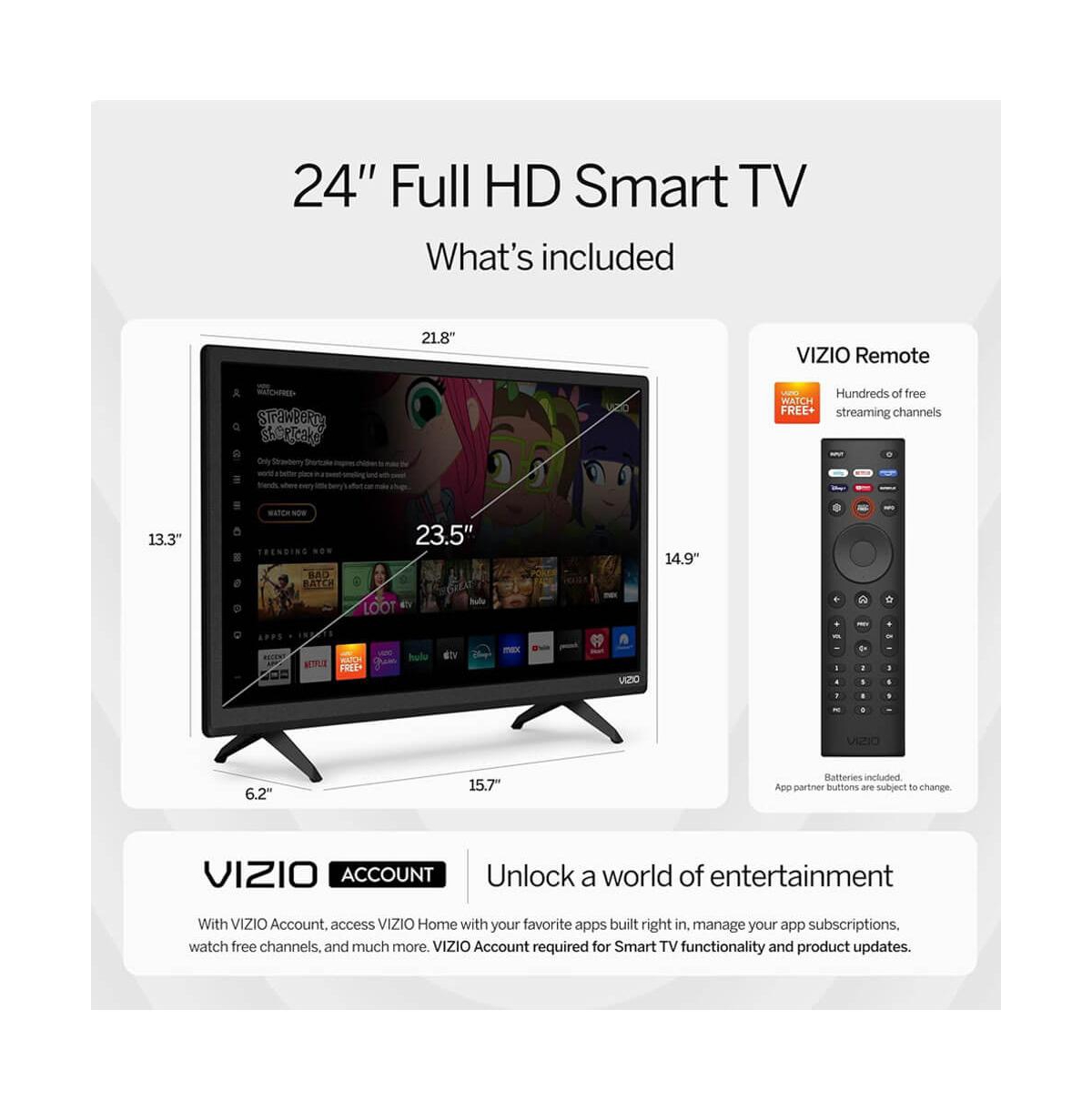 Vizio 24" Class D-Series 1080p Full Hd Smart Tv Bundle