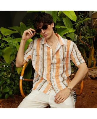 Men's Coral Orange & Saltbox Beige Multitrack Knit Oversized Shirt