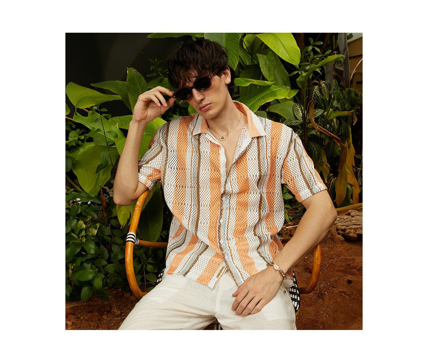 Мужская рубашка Cahoot Campus Sutra Coral Orange & Saltbox Beige Multitrack Knit Oversized, цвет: Оранжевый — фото 5