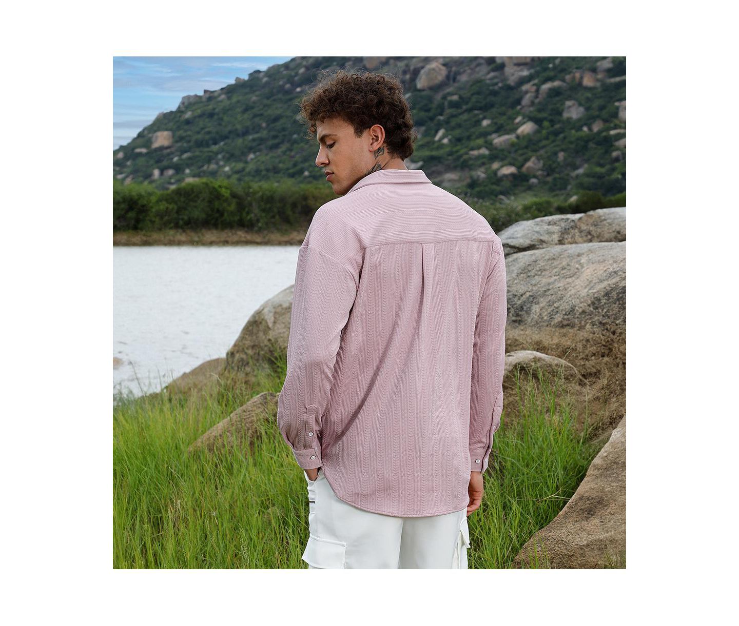 Мужская рубашка Cahoot Campus Sutra Nude Pink Spear-Textured, цвет: Розовый — фото 2