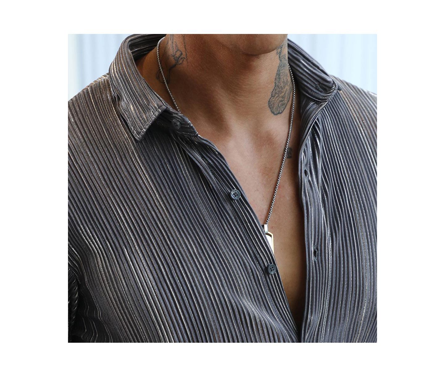 Мужская рубашка Cahoot Campus Sutra Icy Blue & Metallic Silver Pleat-Creased, цвет: Синий — фото 8