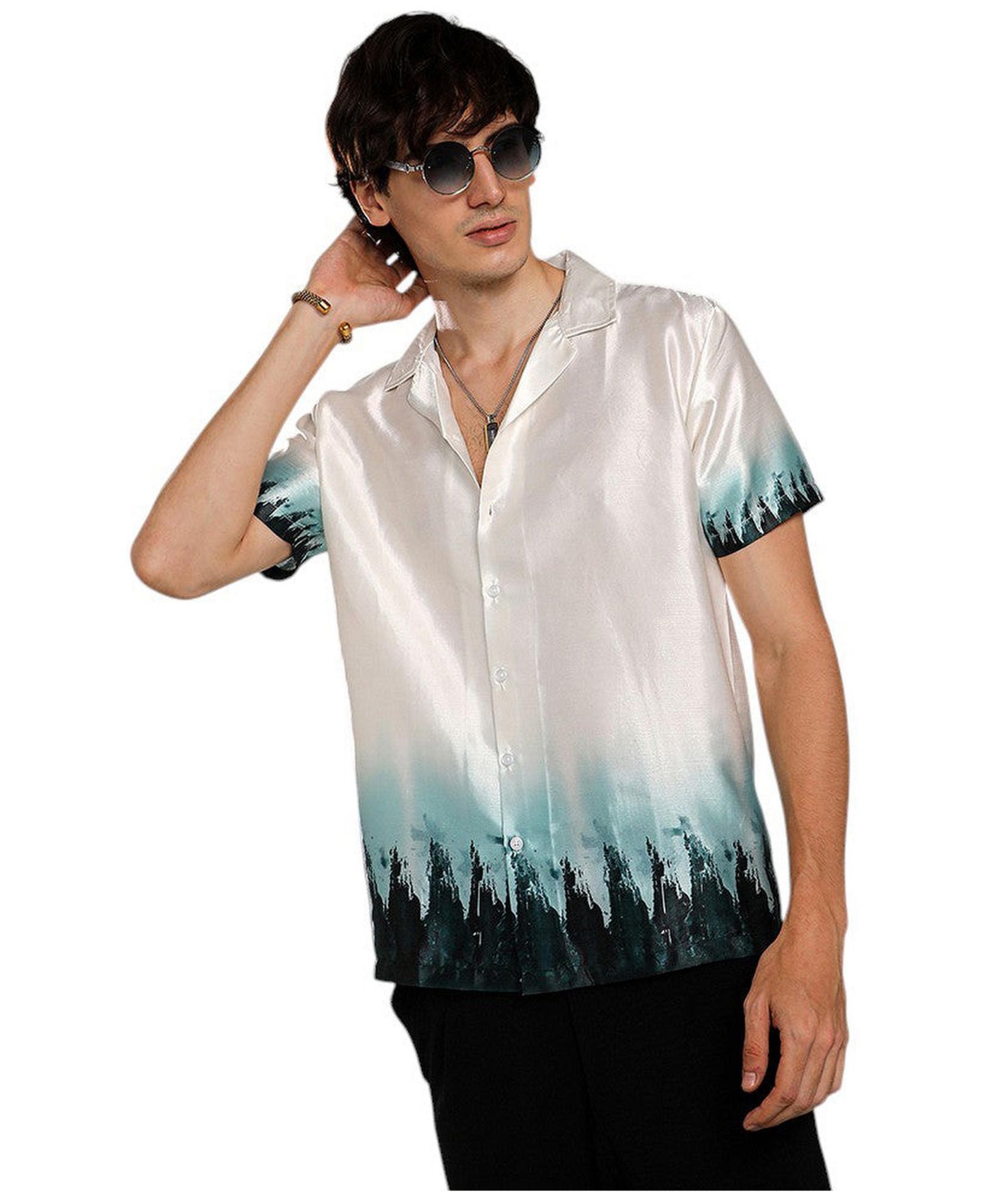 Мужская рубашка Cahoot Campus Sutra Ivory White & Pine Green Pine Ombre, цвет: Белый — фото 1