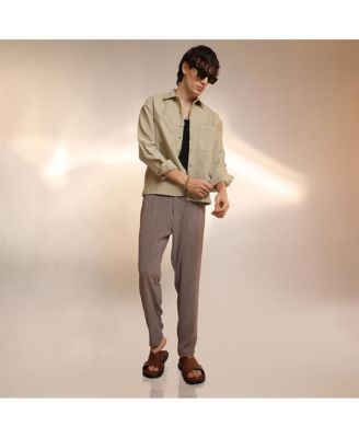 Men's Buff Beige Chevron-Woven Utility Shirt