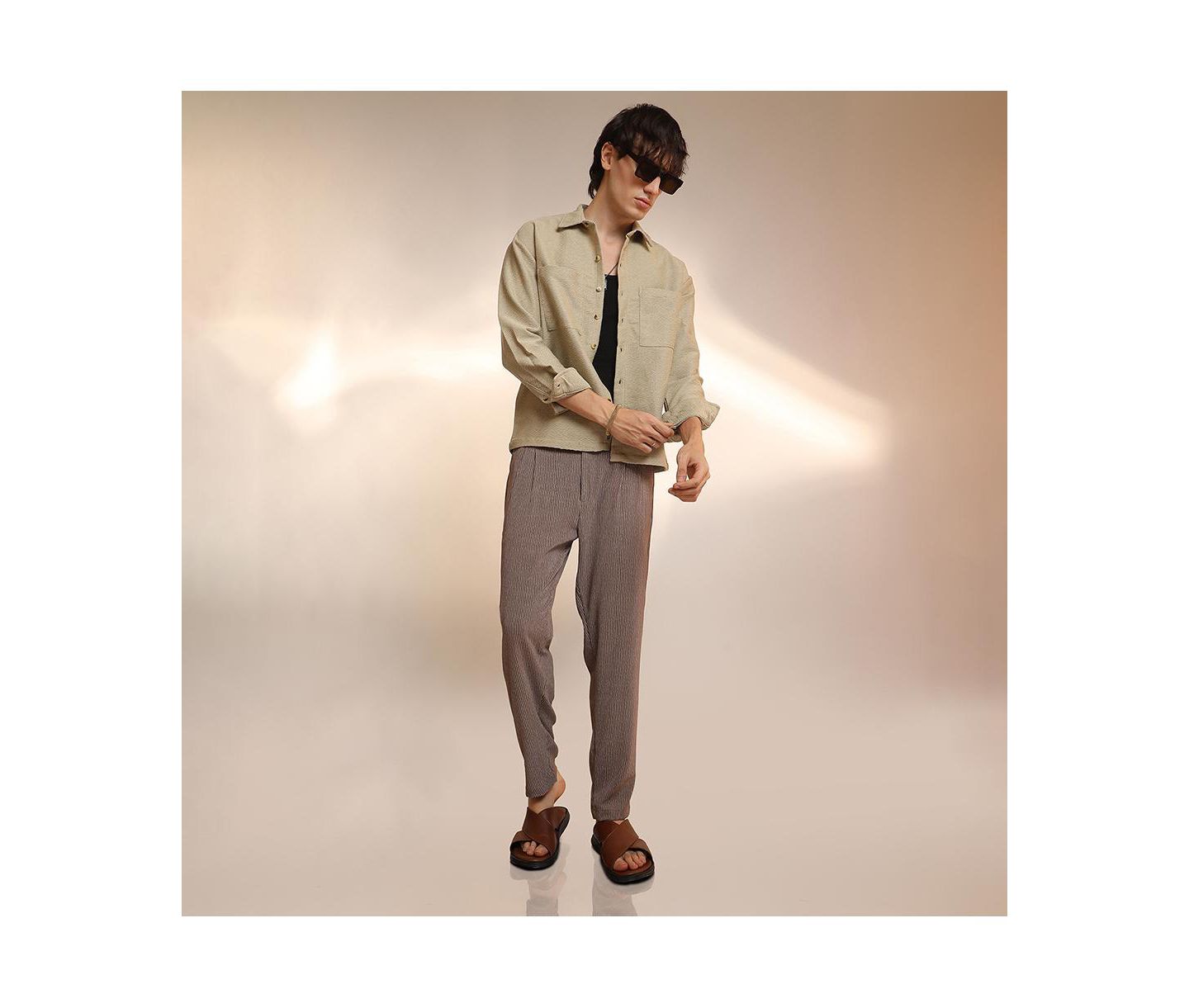 Мужская рубашка Cahoot Campus Sutra Buff Beige Chevron-Woven Utility, цвет: Бежевый — фото 3